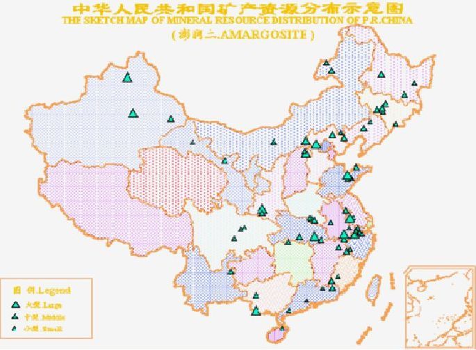 中华人民共和国膨润土矿产资源分布示意图